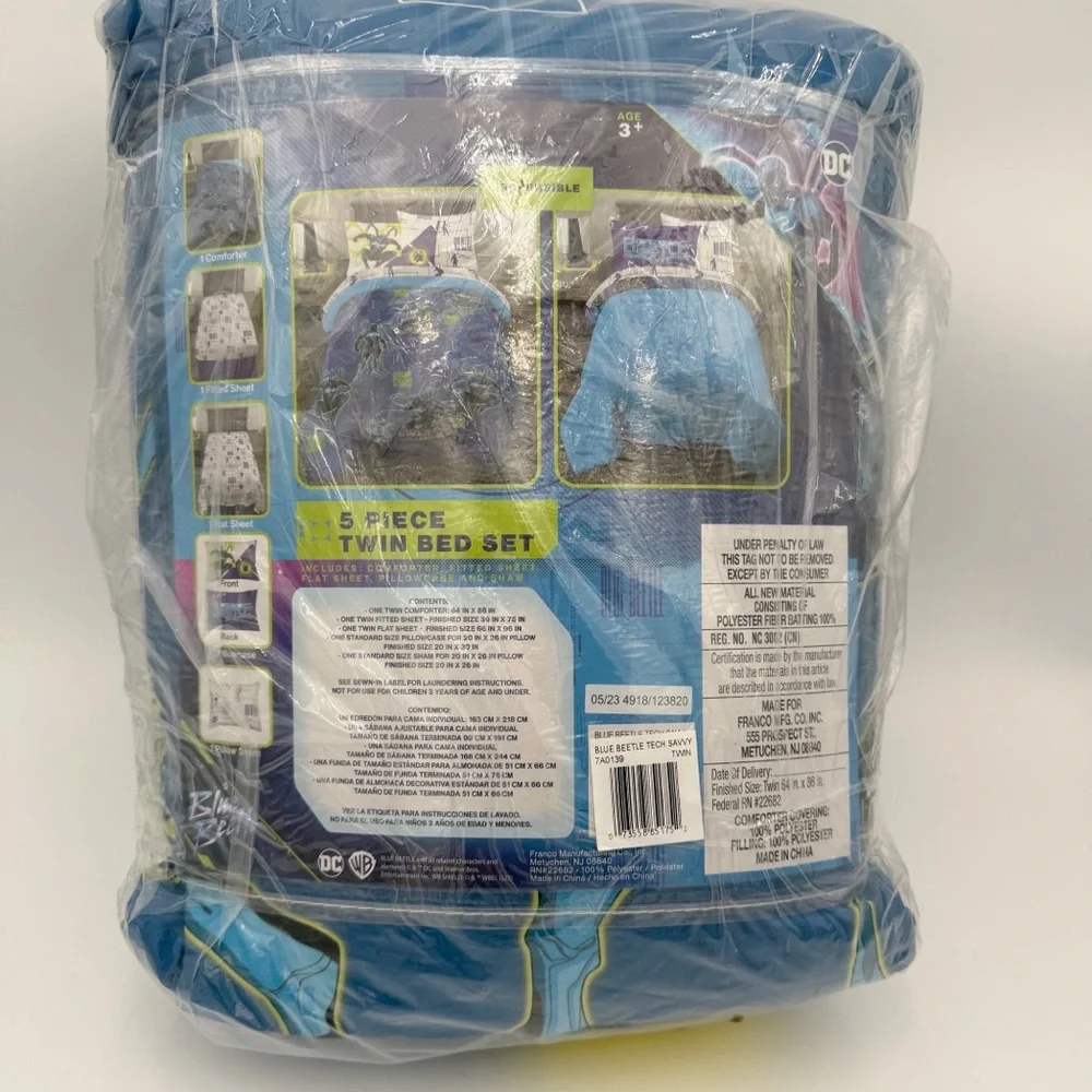Franco WB Blue Beetle Kids Bedding Comforter and Sheet Set, 5 Piece Twin Size